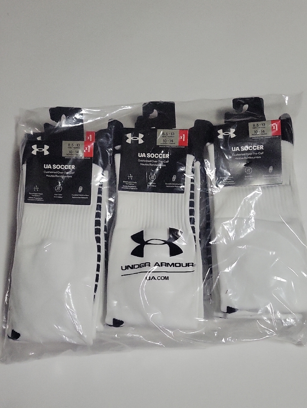 Under Armour White  Soccer Socks with Black Logo - 6 Pack